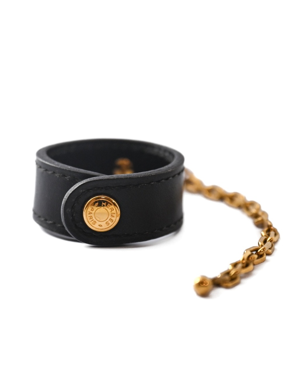 Authentic Vintage Hermès Black Leather Gold Button Chain Glove Clip Bag Charm